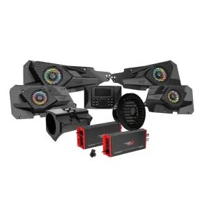 2014  RZR XP 4DR 710W Complete Audio Kit with Dual Amplifiers, Media Center, Front and Rear 6.5” 2-Way Door Speakers, and 10" Subwoofer - RPMRZRKM42