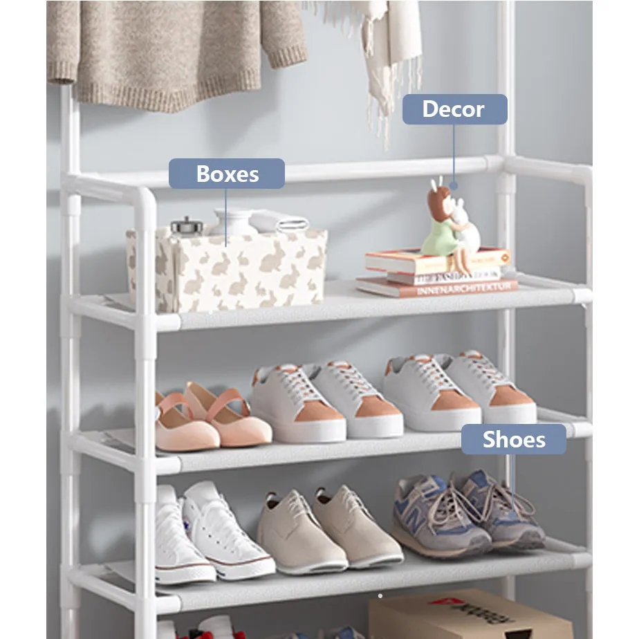 5 Tier Multifunctional Hat Rack Shoes Rack Hall Tree-White