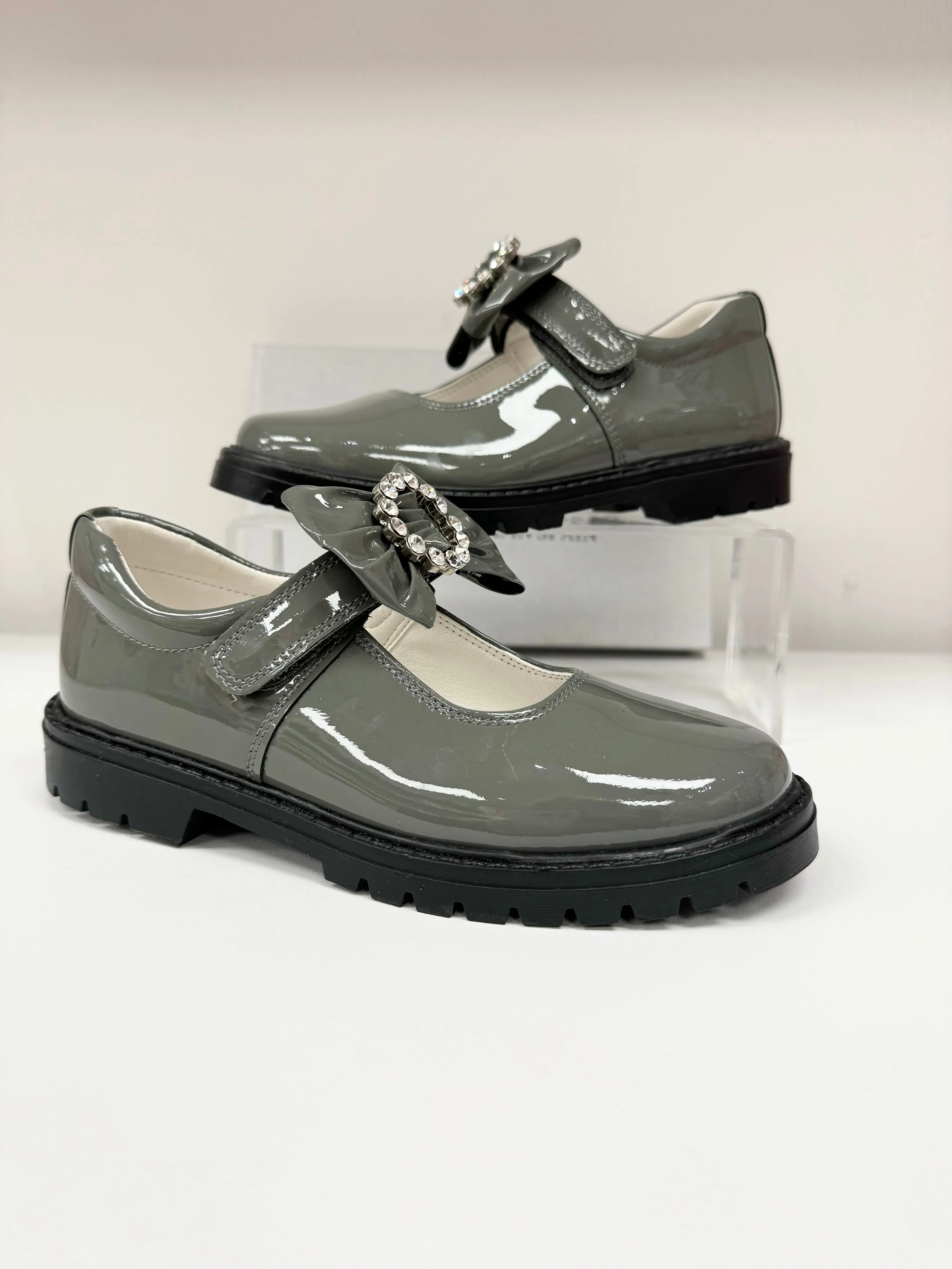 6258 Dark Grey School Shoe  - Chunky