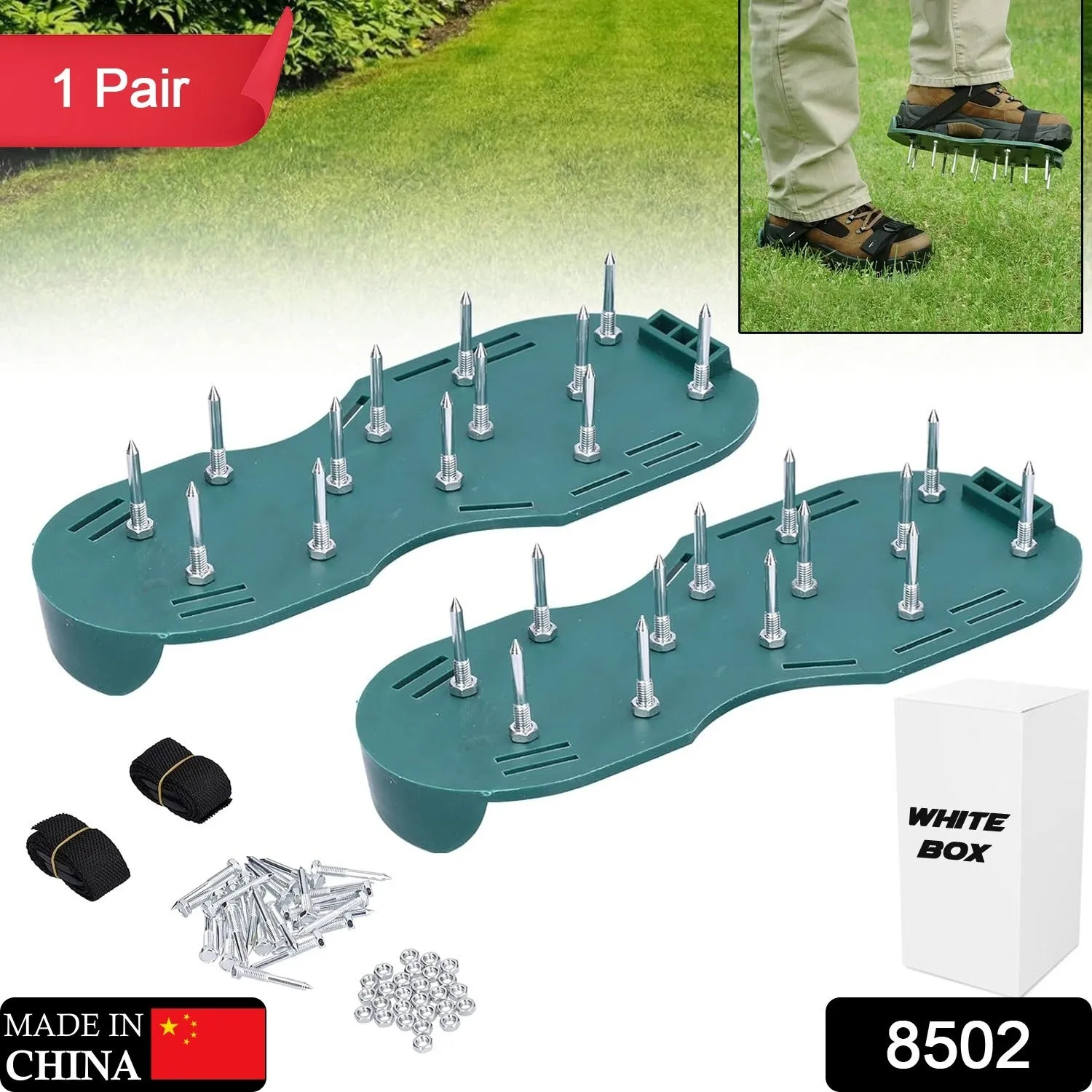 8502 Lawn Aerator Sandals, Garden Grass Aerator Spiked Sandals Green Studded Shoes for Yard Patio Garden Excavation