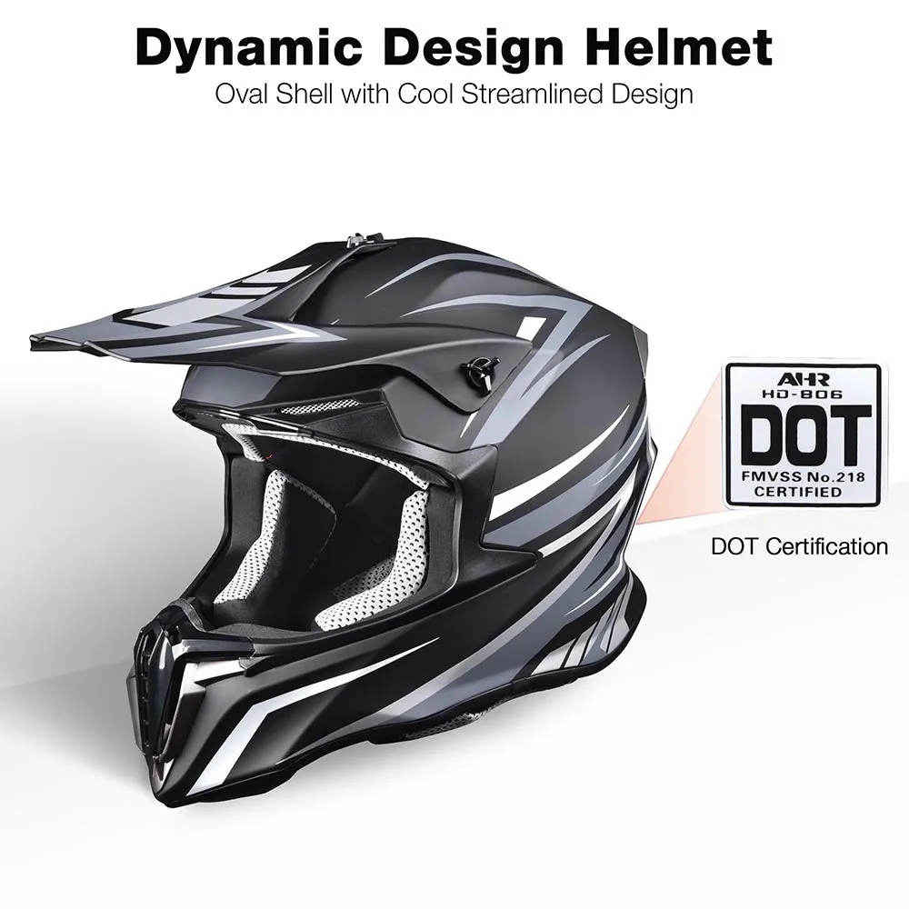 AHR Adult DOT Off-road Race Helmet Dirt Bike MX ATV Black