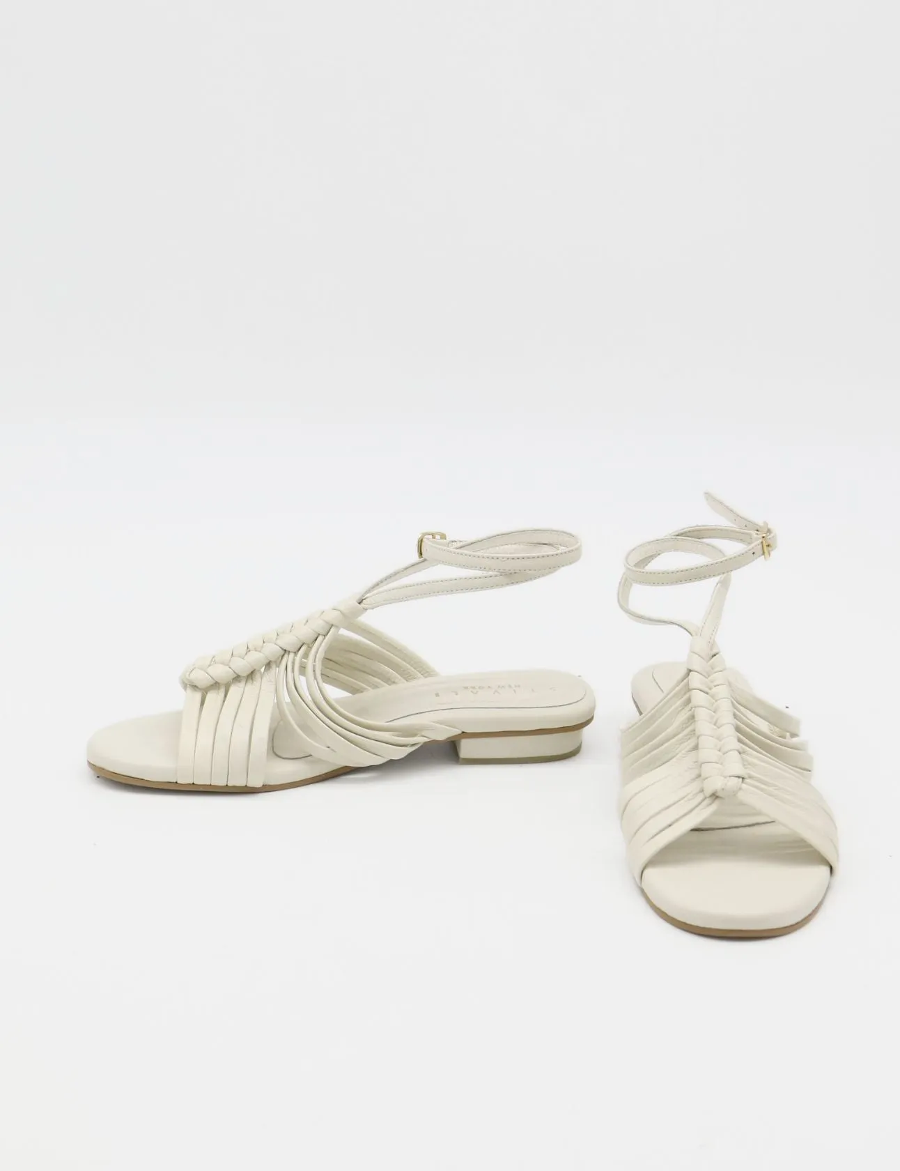 Aphrodita braided crochet sandals in off white leather women shoes