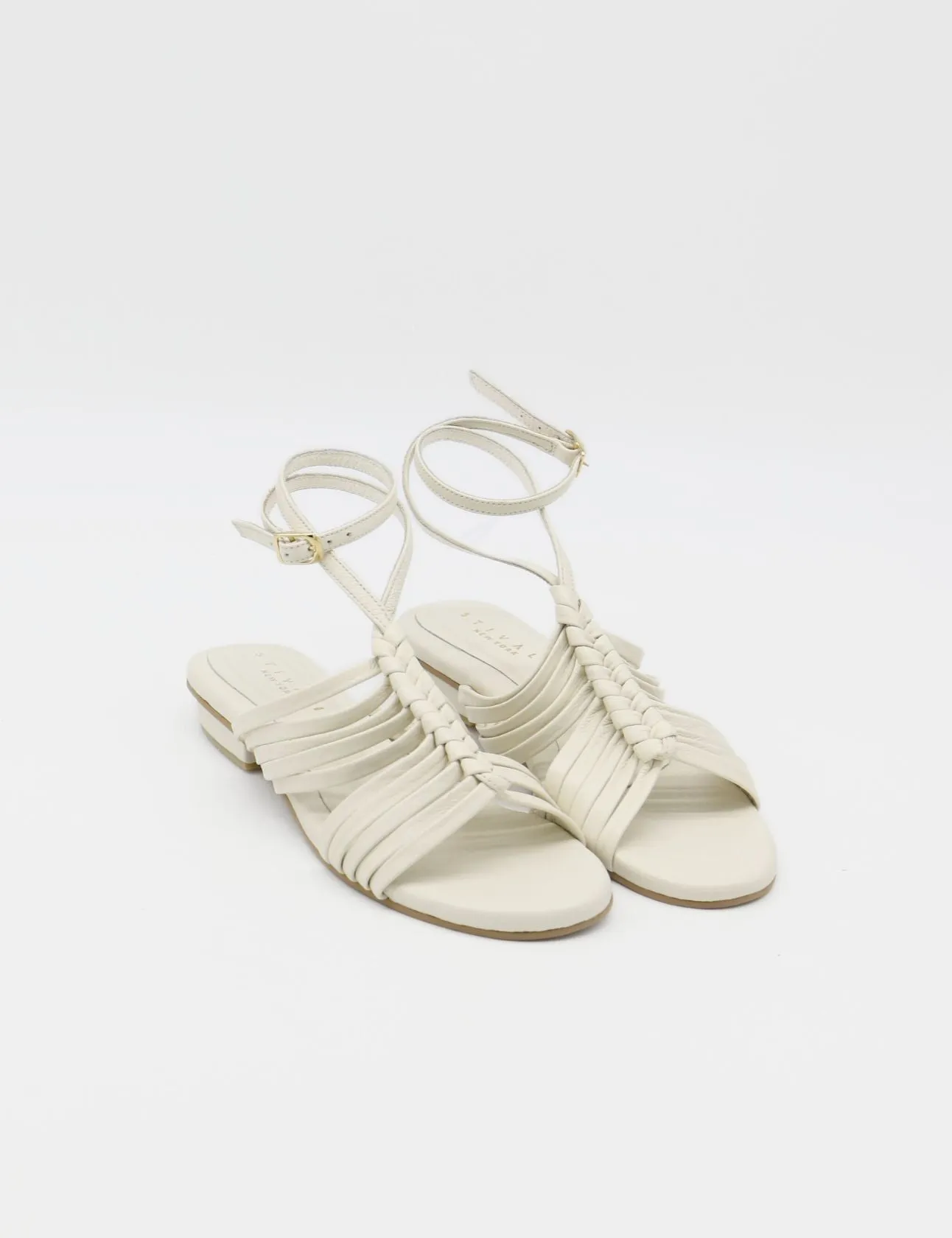 Aphrodita braided crochet sandals in off white leather women shoes