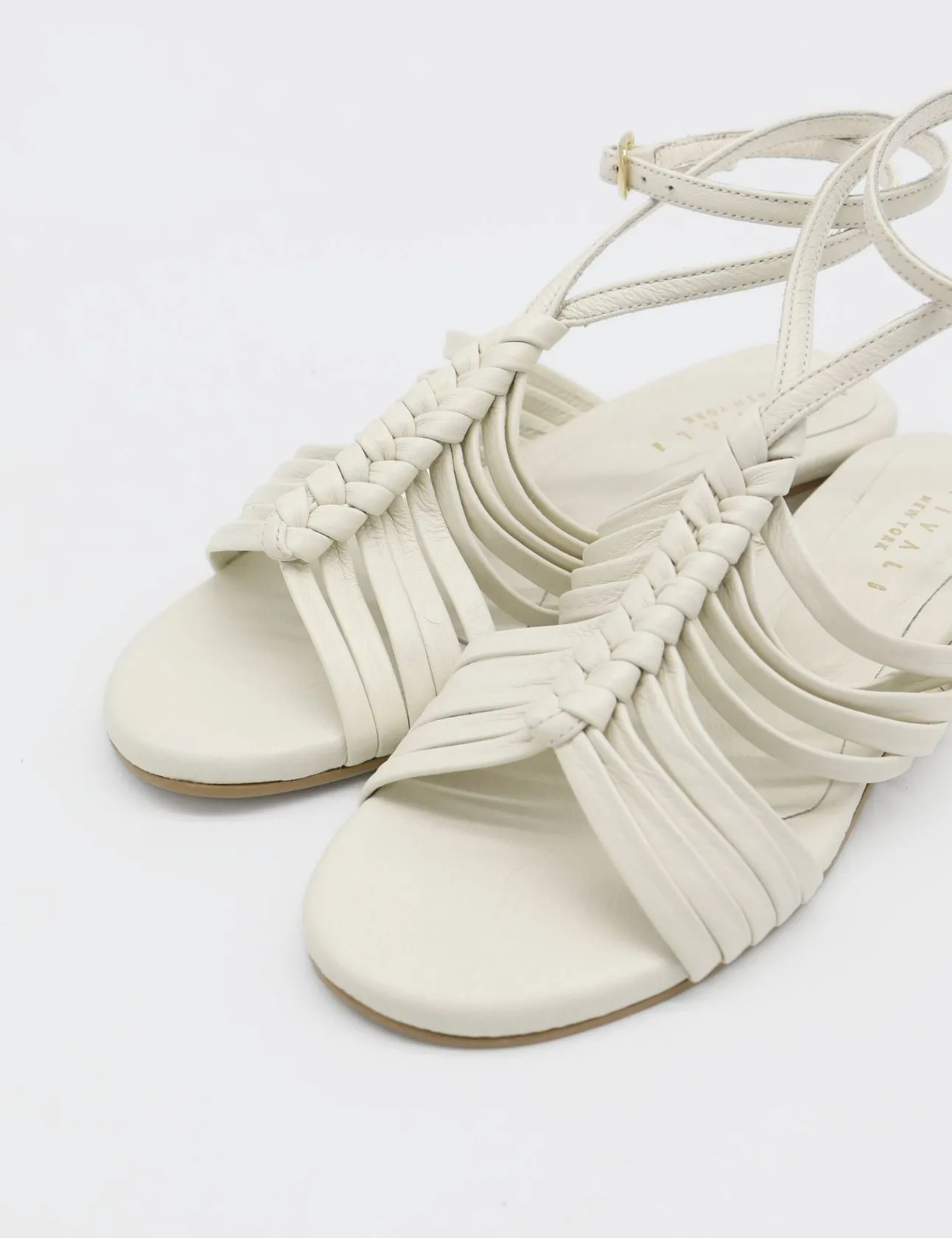 Aphrodita braided crochet sandals in off white leather women shoes