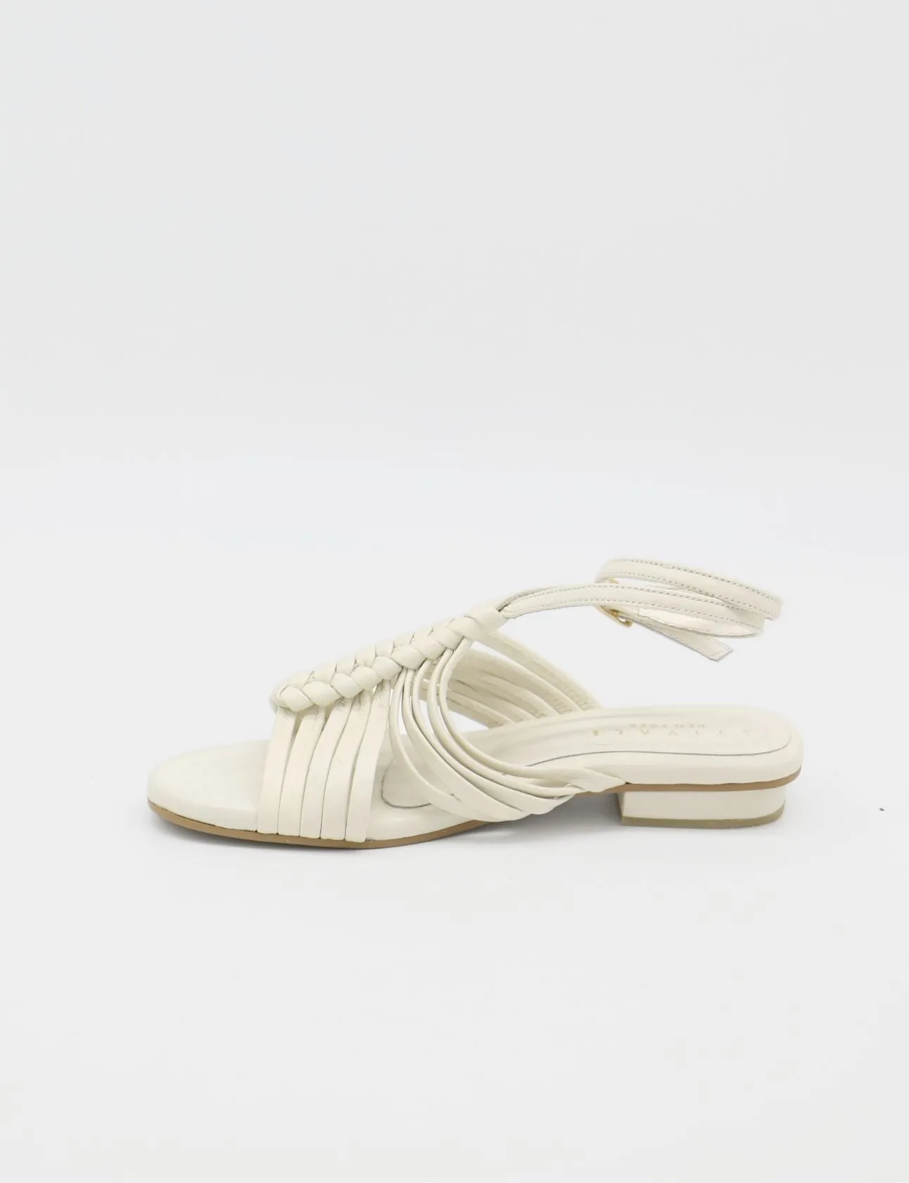 Aphrodita braided crochet sandals in off white leather women shoes