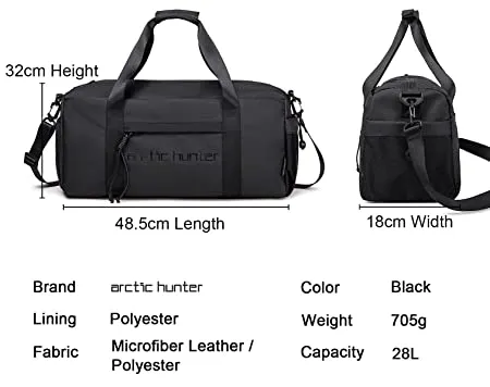 Arctic Hunter Gym Bags for Men Travel Duffle Bag 28L Polyester Sports Bag with Shoes Compartment (AH-LX00537 Duffle Bag-Black)