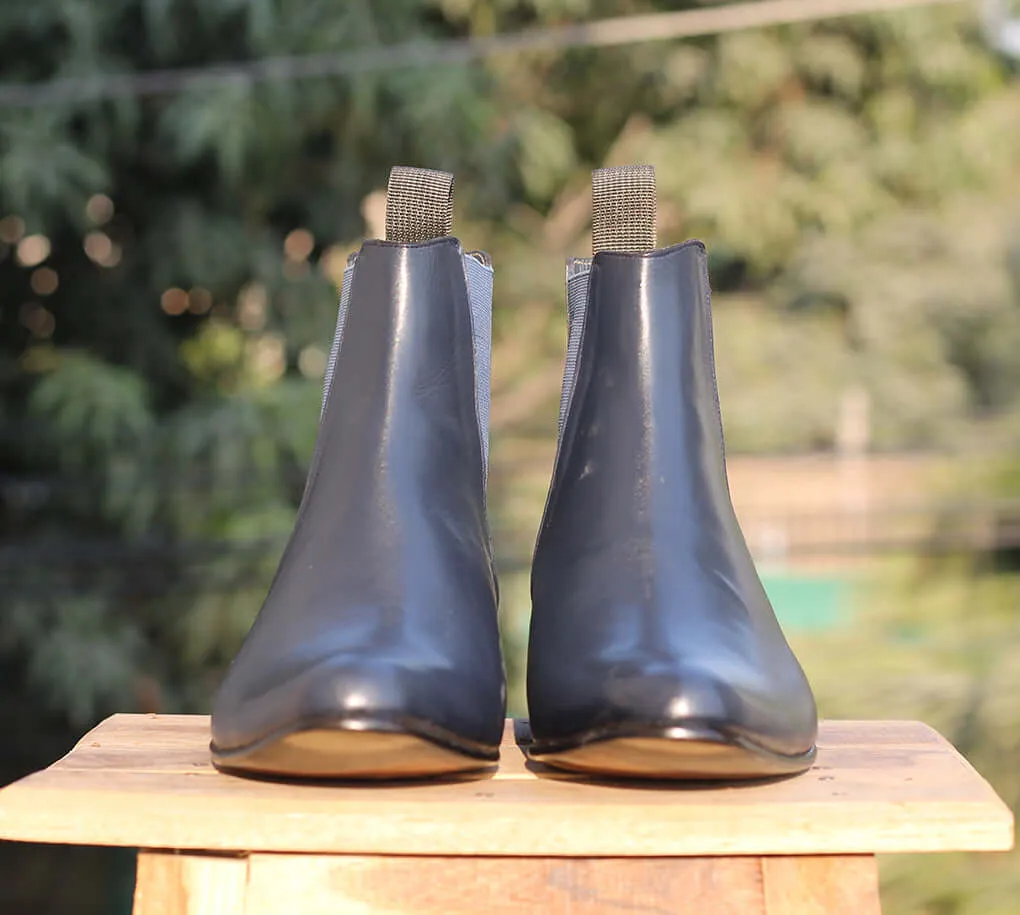 Bespoke Navy Blue Chelsea Leather Boot