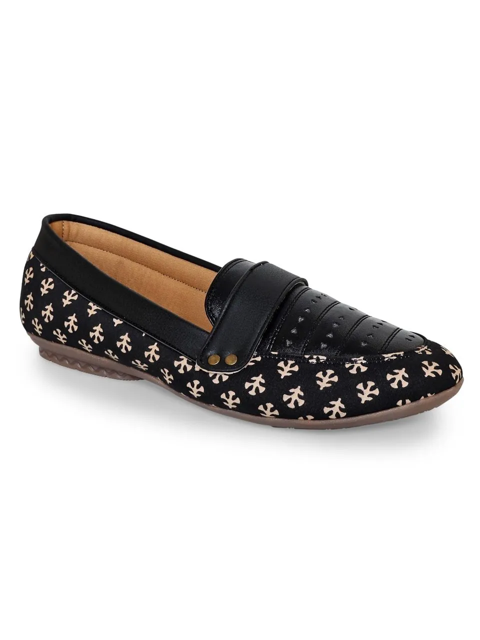 Black Block Print Moccasins