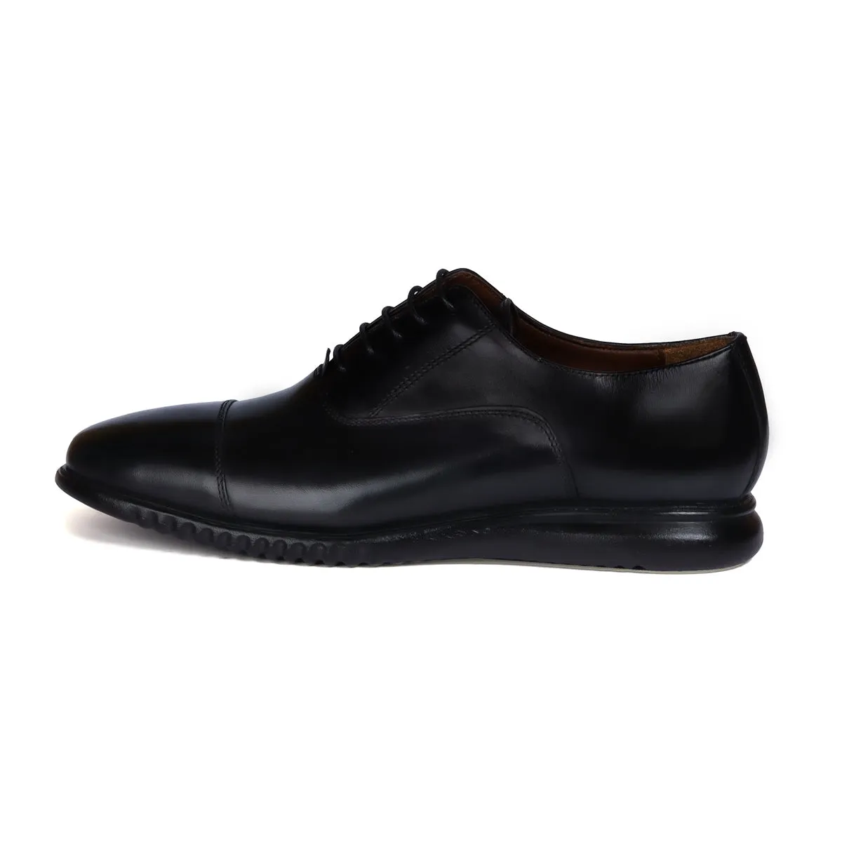 Black Leather Oxford Lace-Up Shoes with Sneaker Sole