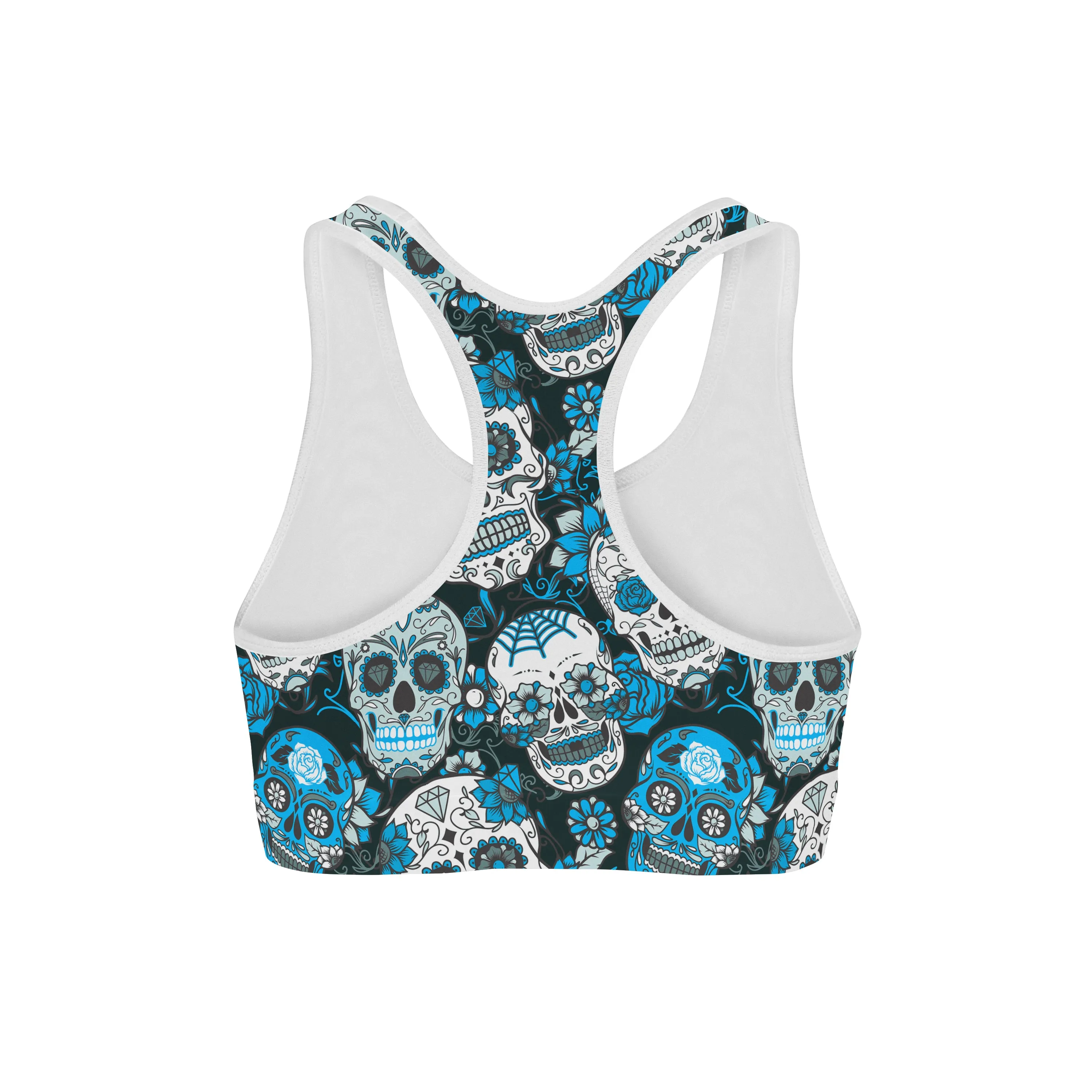 Blue Sugar Skulls Sports Bra