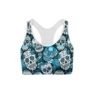 Blue Sugar Skulls Sports Bra