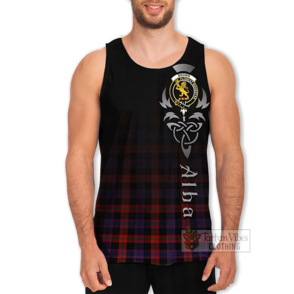 Brown (Broun) Tartan Men's Tank Top Featuring Alba Gu Brath Family Crest Celtic Inspired