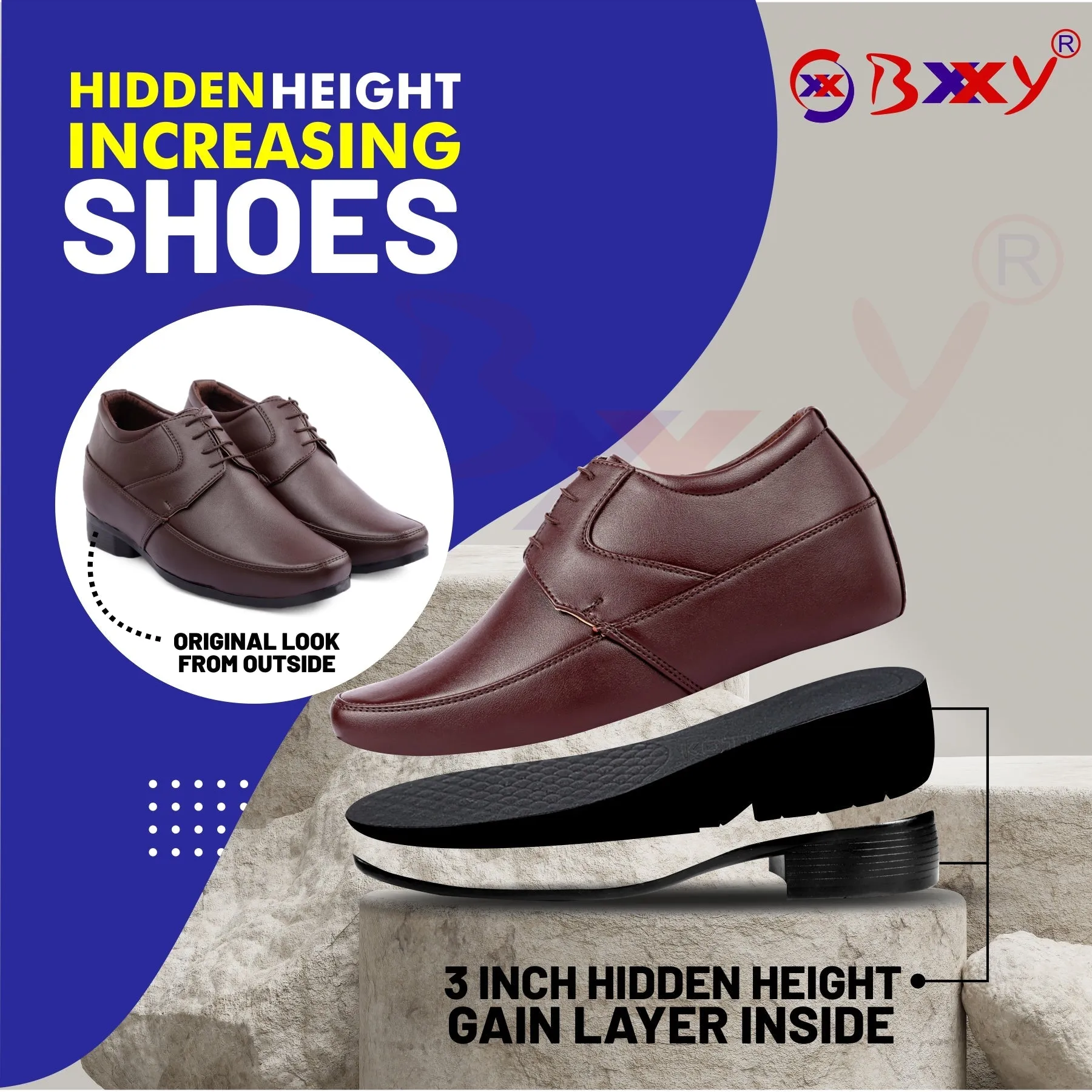 Bxxy's 3 inch Hidden Height Increasing Elevator Shoes For Men