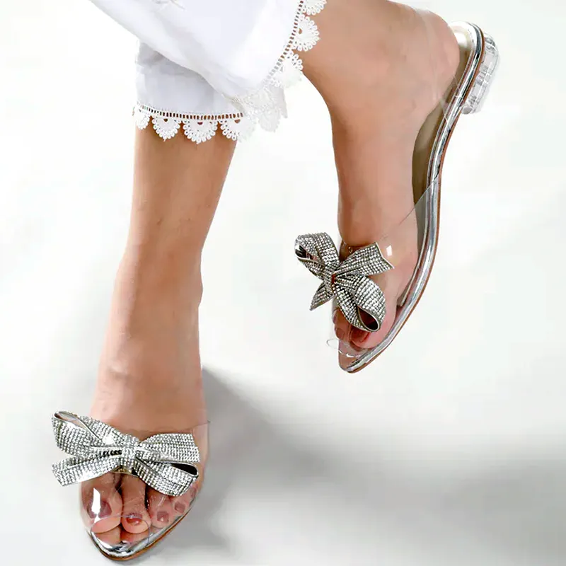 Clear Slingback Rhinestones Bow Transparent Flats-1008