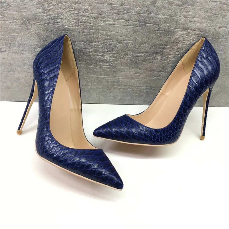 Dark Toned Crocodile Inspired Print High Heel Stiletto Shoes