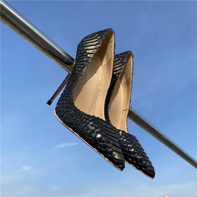 Dark Toned Crocodile Inspired Print High Heel Stiletto Shoes