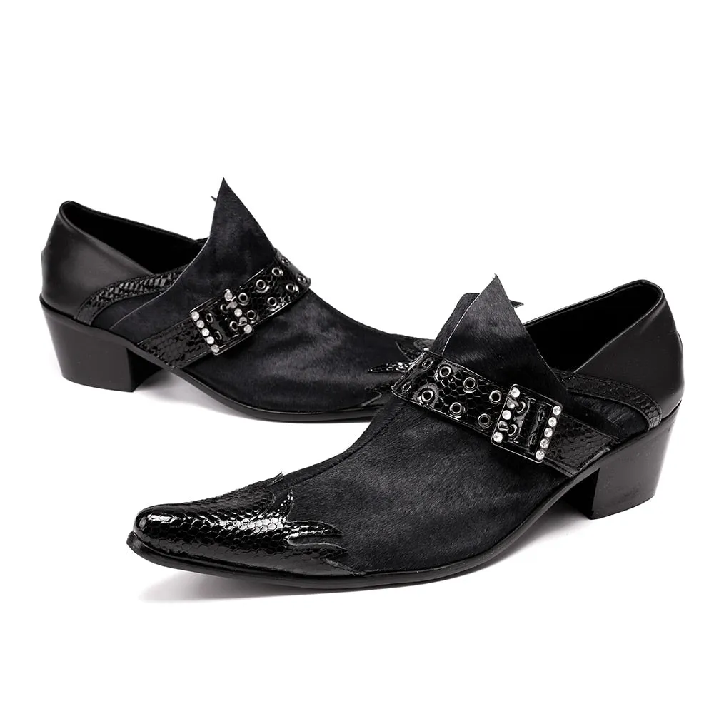 ExoticLux Leather Pointed Toe Dress Loafers