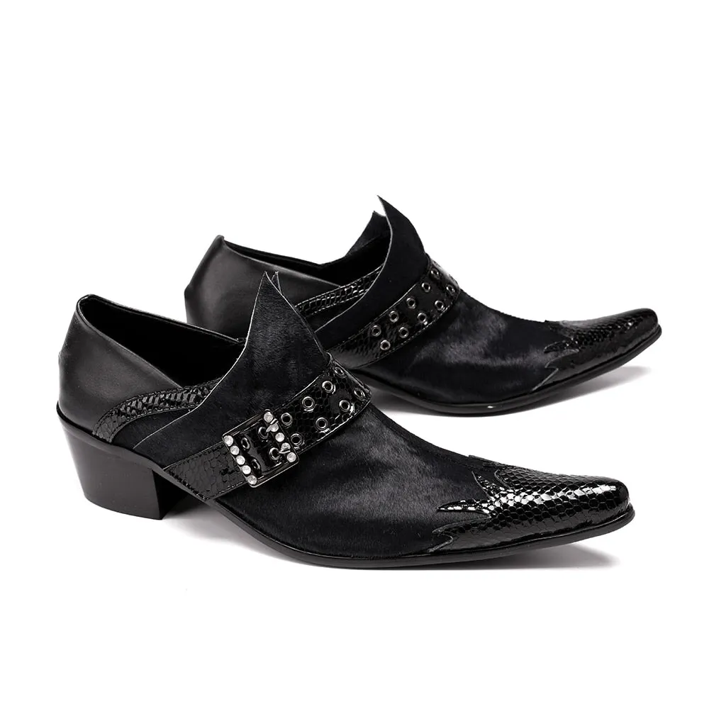 ExoticLux Leather Pointed Toe Dress Loafers