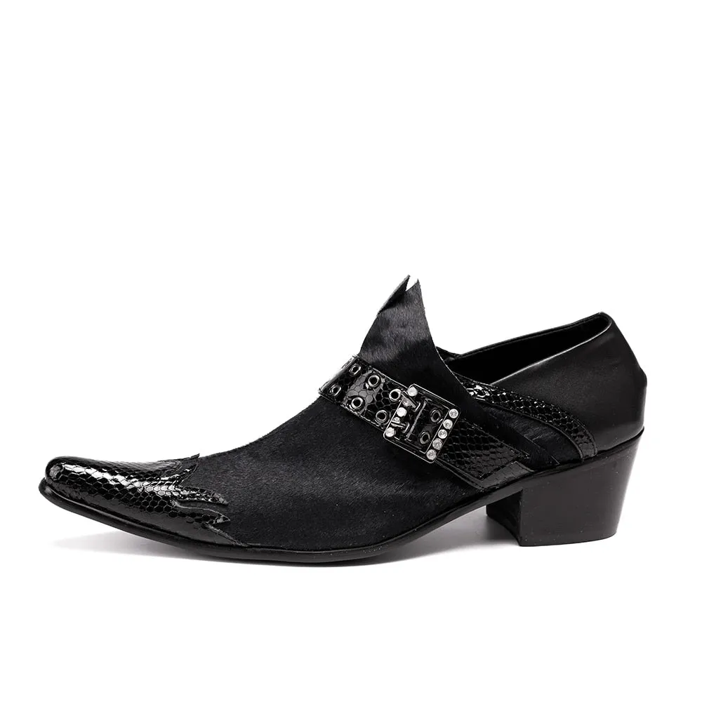 ExoticLux Leather Pointed Toe Dress Loafers