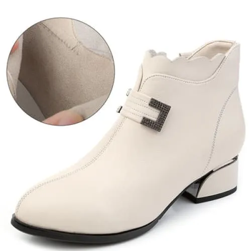 Genuine Leather Thick Heels Women Ankle Boots