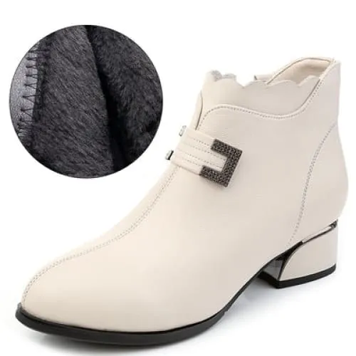 Genuine Leather Thick Heels Women Ankle Boots