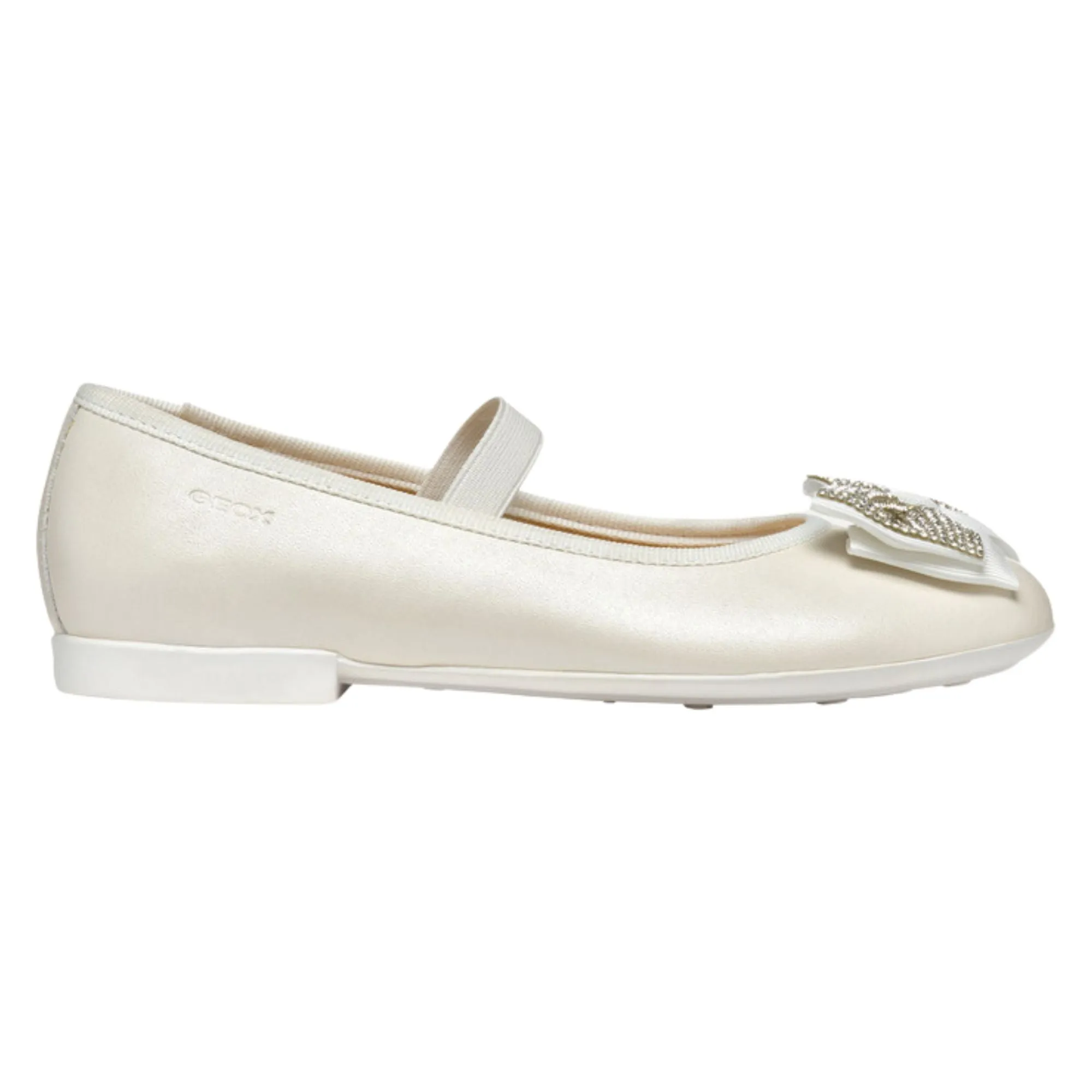 Geox Plie White Leather Ballerina