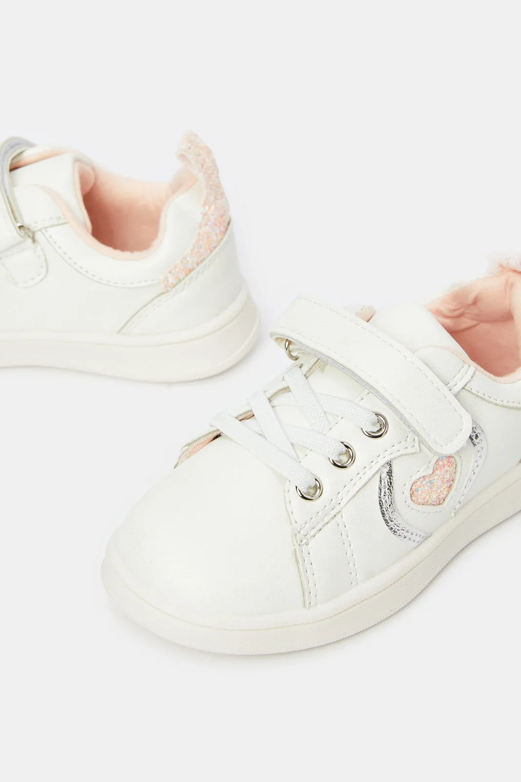 Girls White Velcro Strap Sneaker