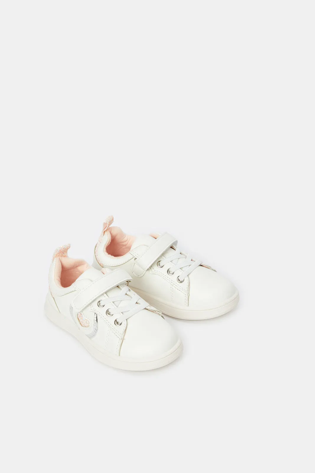 Girls White Velcro Strap Sneaker