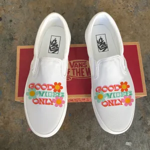 Good Vibes Only Floral Smiley Face - Custom Vans Shoes