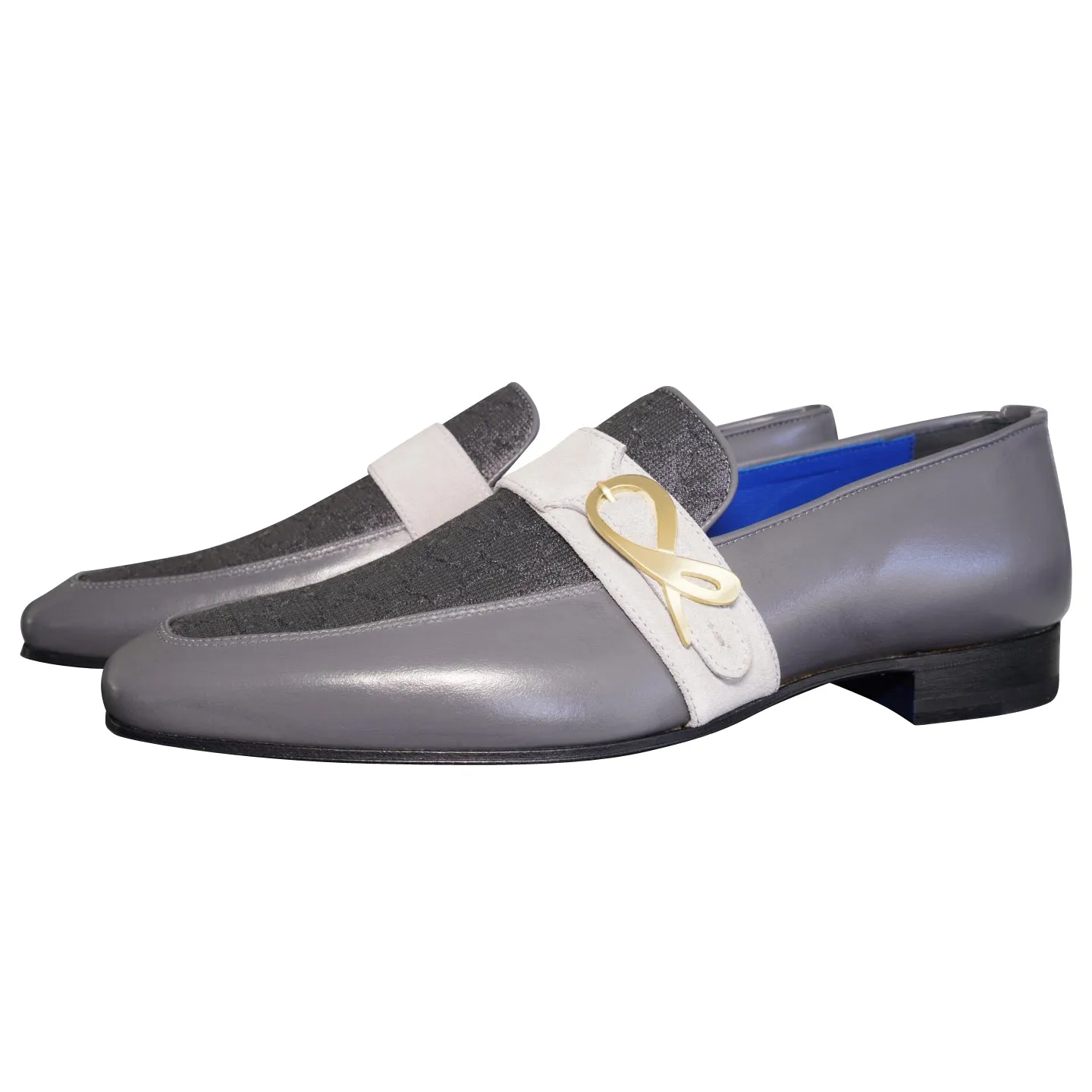 Grigio Logo Monk Strap Loafer With Gold Buckle