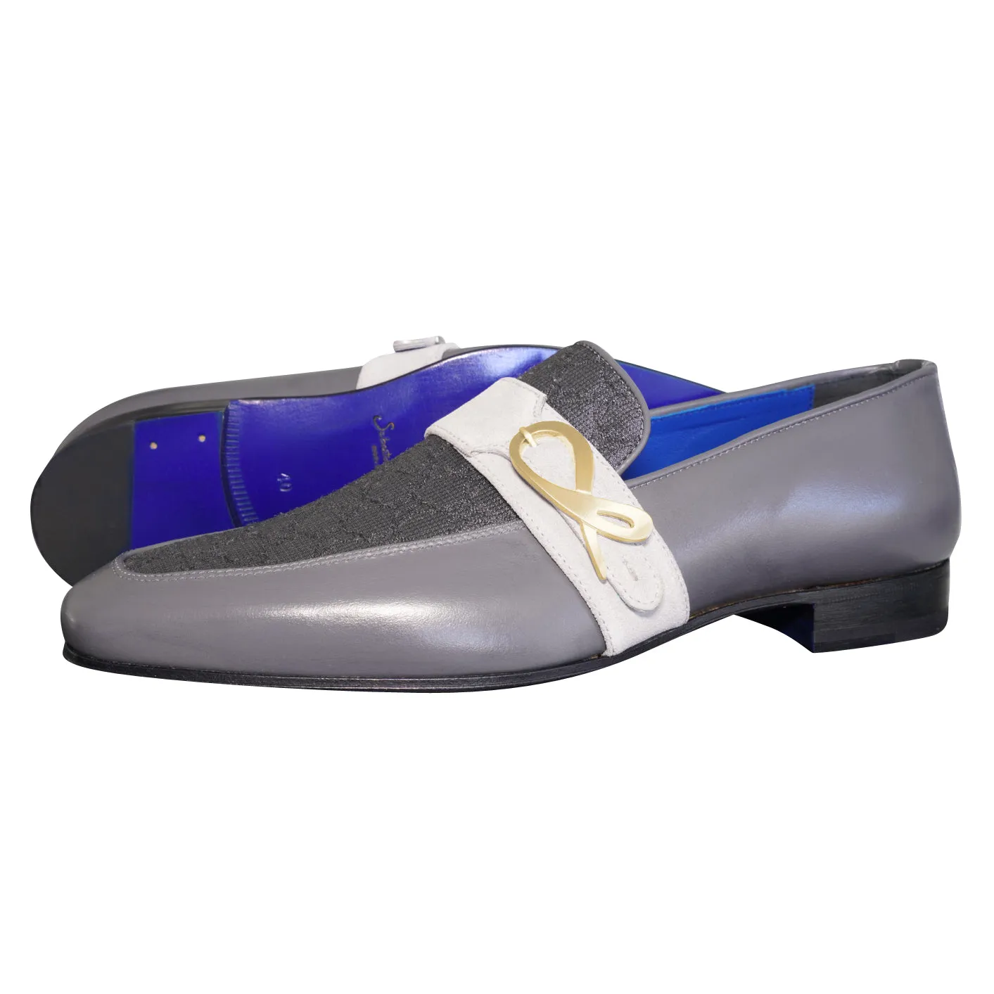 Grigio Logo Monk Strap Loafer With Gold Buckle