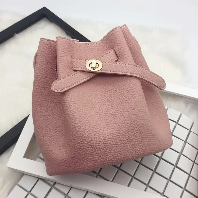 Guangzhou supply 2024 new simple bucket bag wide-band lock small bag Korean version casual solid color single shoulder