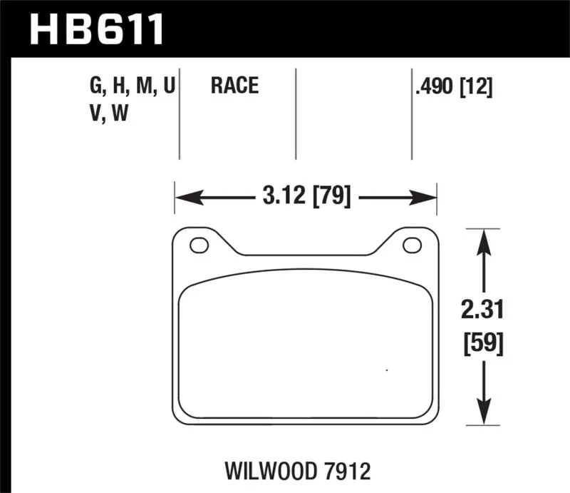 Hawk DTC-60 Race Brake Pads - Willwood 7912 - HB611G.490