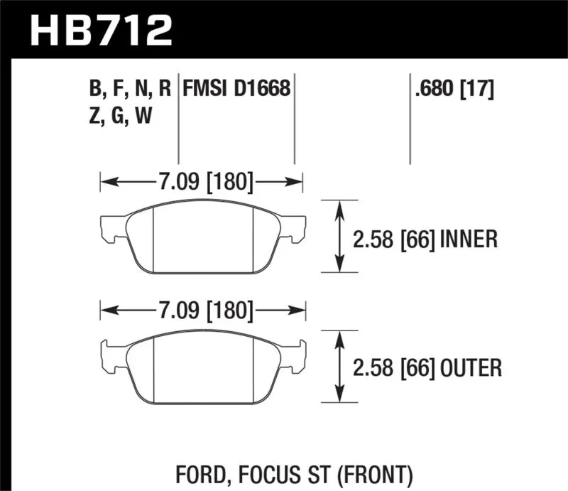 Hawk DTC-60 Race Front Brake Pads - 13 Ford Focus - HB712G.680