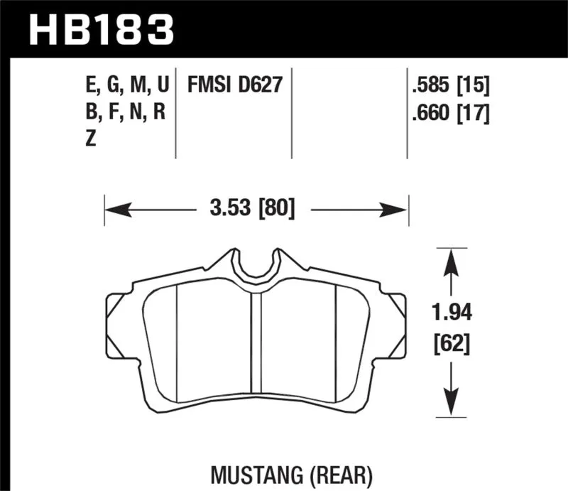 Hawk DTC-60 Race Rear Brake Pads - 01 Ford Mustang Bullitt / 94, 96-99, 01, 03-04 Cobra / 03-04 Mach 1 - HB183G.585