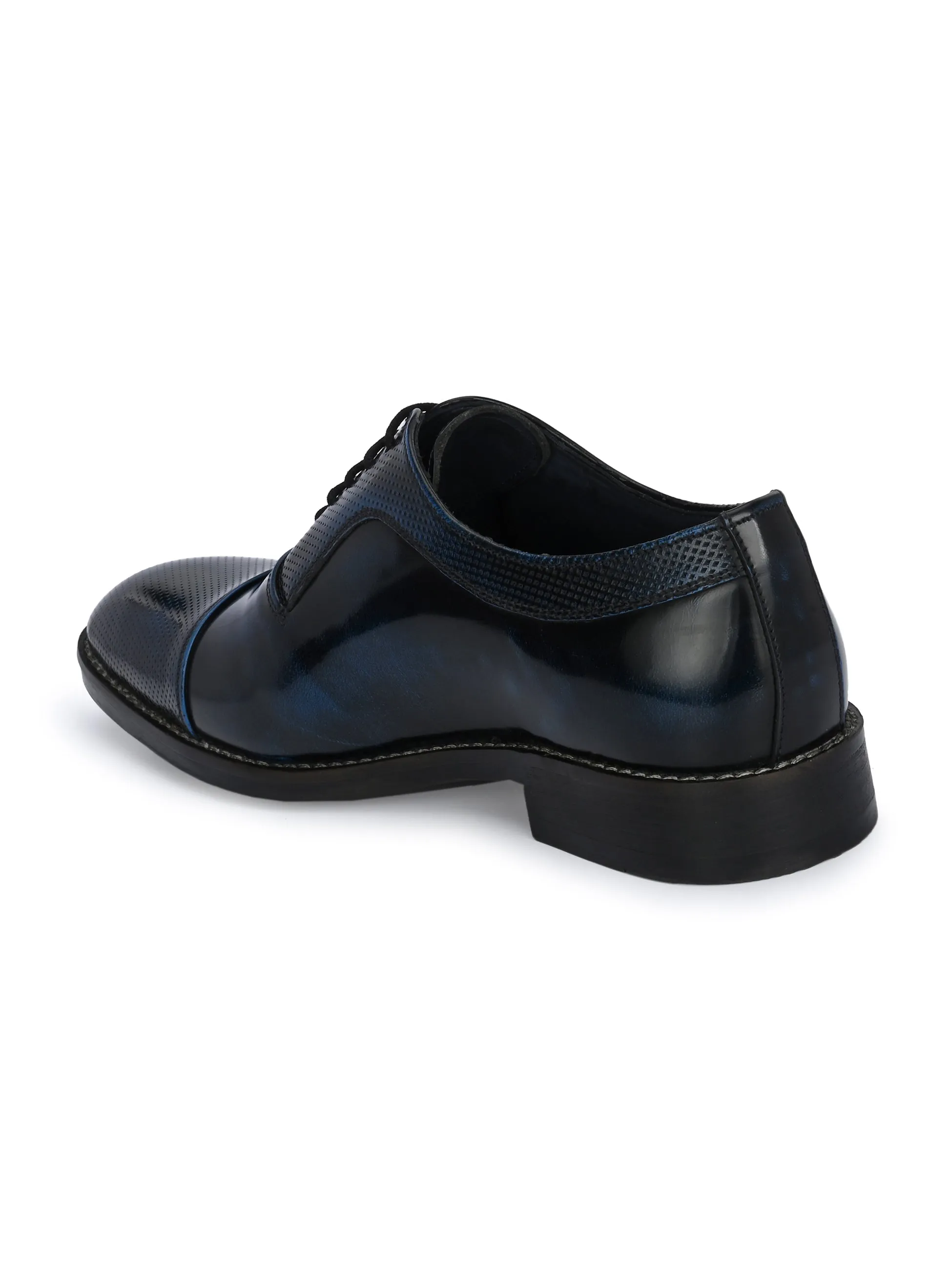 Hitz Men's Blue Leather Lace-up Party Wear Shoes