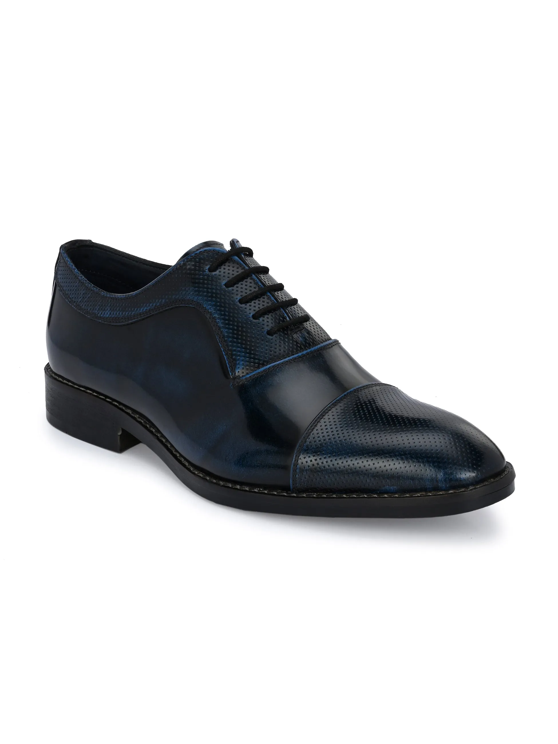 Hitz Men's Blue Leather Lace-up Party Wear Shoes