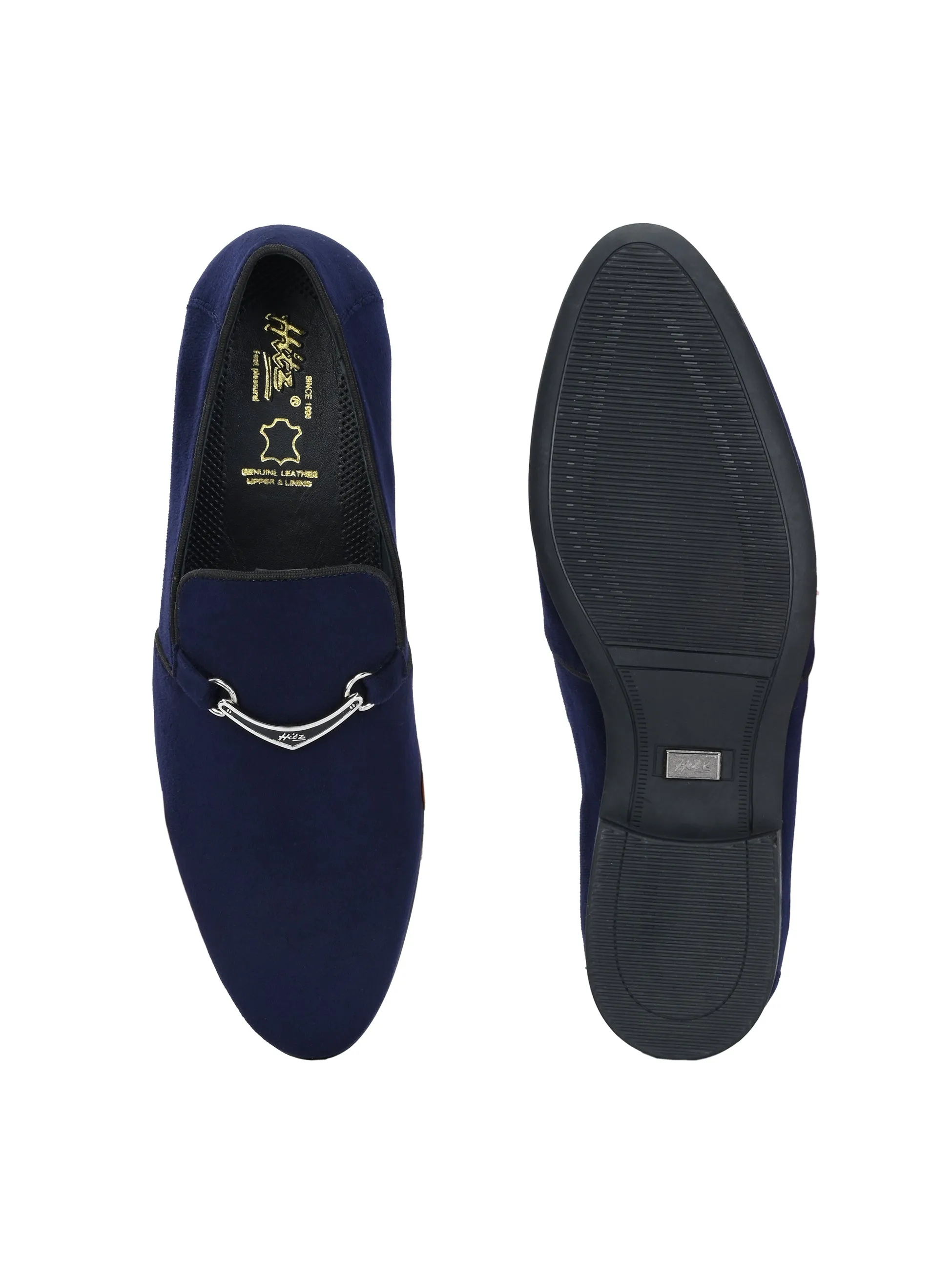 HITZ7558 Men's Blue Leather Party Wear Slip-On Shoes