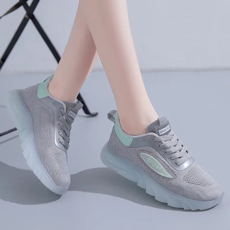 Hnzxzm Popular All-match Casual Sports Luminous Flying Weaving Women's Running Shoes Fashionable Women's Exquisite Casual Running Shoes