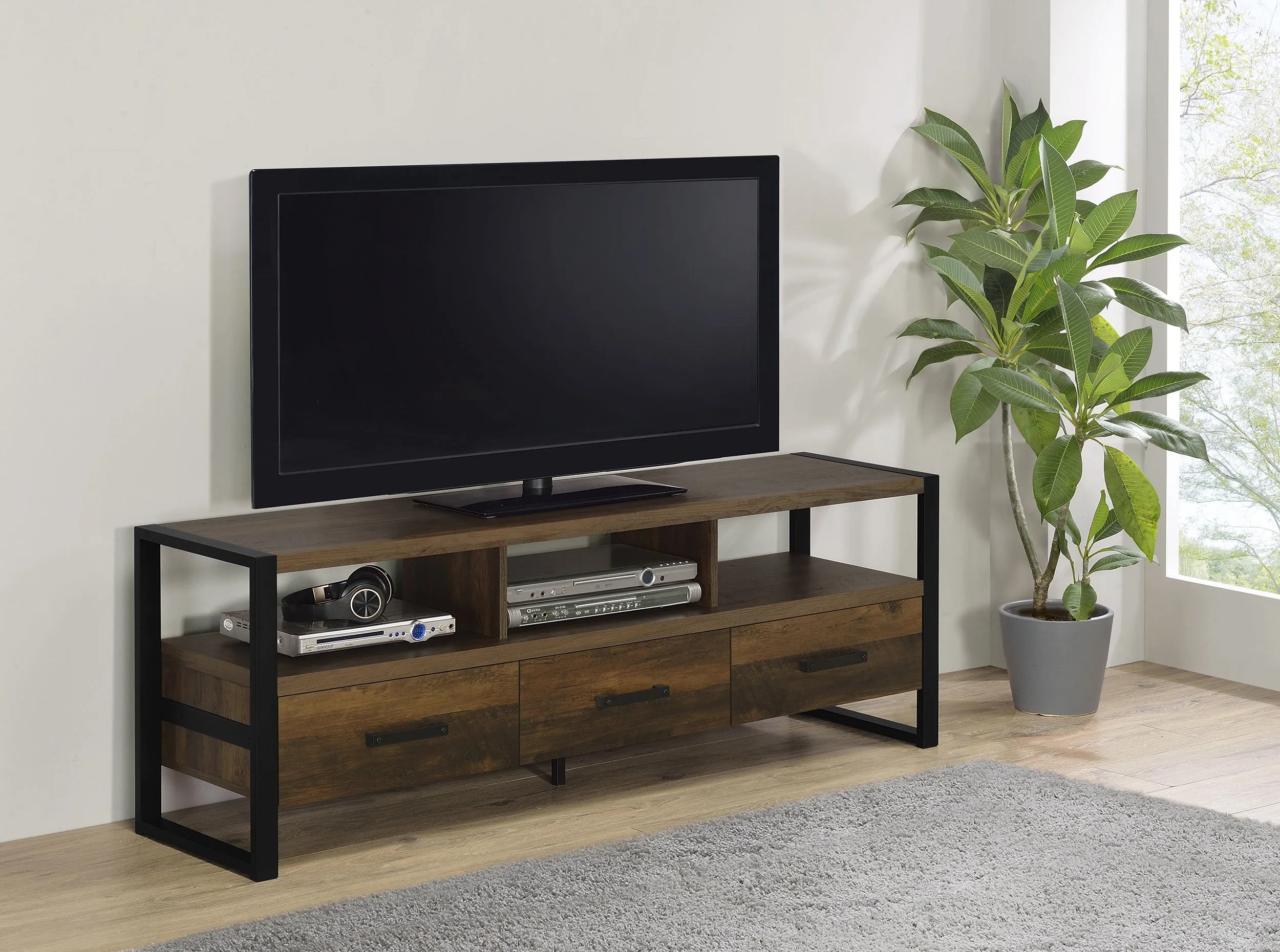 James 3-drawer Composite Wood 60" TV Stand Dark Pine