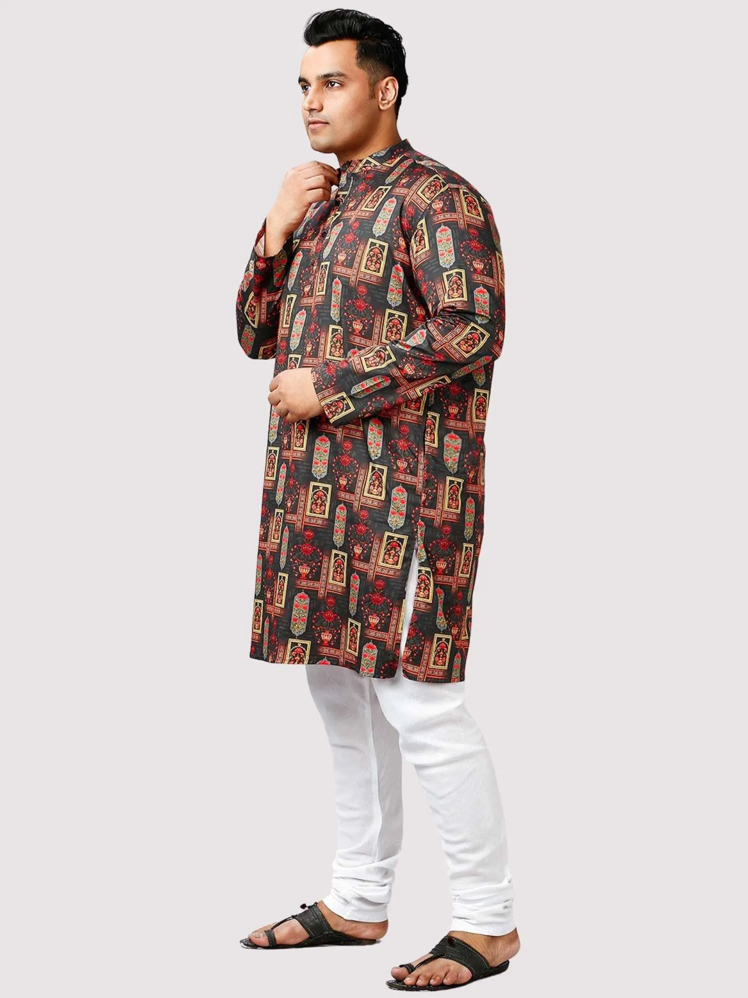 Jashn Printed Red White Kurta Men's Plus Size