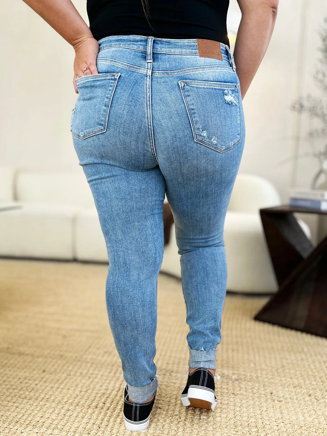 Judy Blue Full Size Mid Rise Destroy & Cuff Skinny Jeans