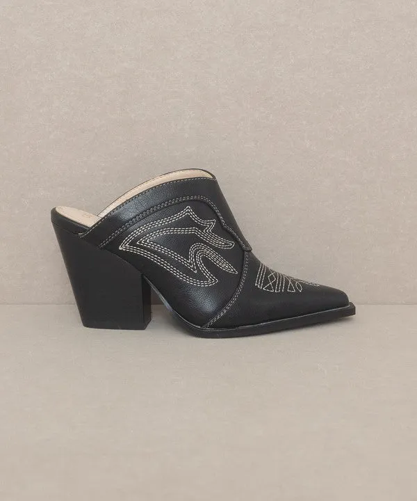 Kiara Western Inspired Heeled Black Mule