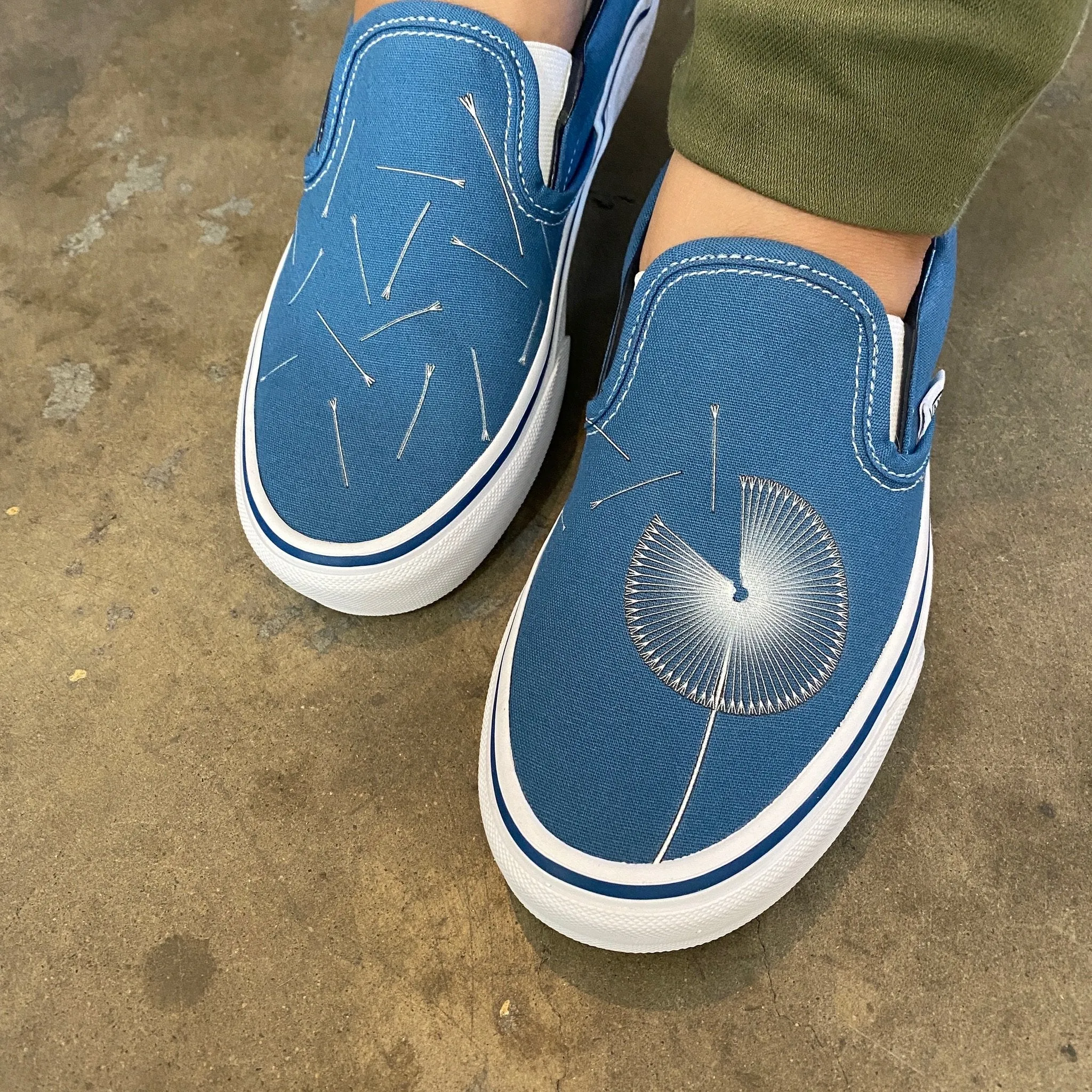 Kids Shoes - Navy Dandelion Custom Slip Ons