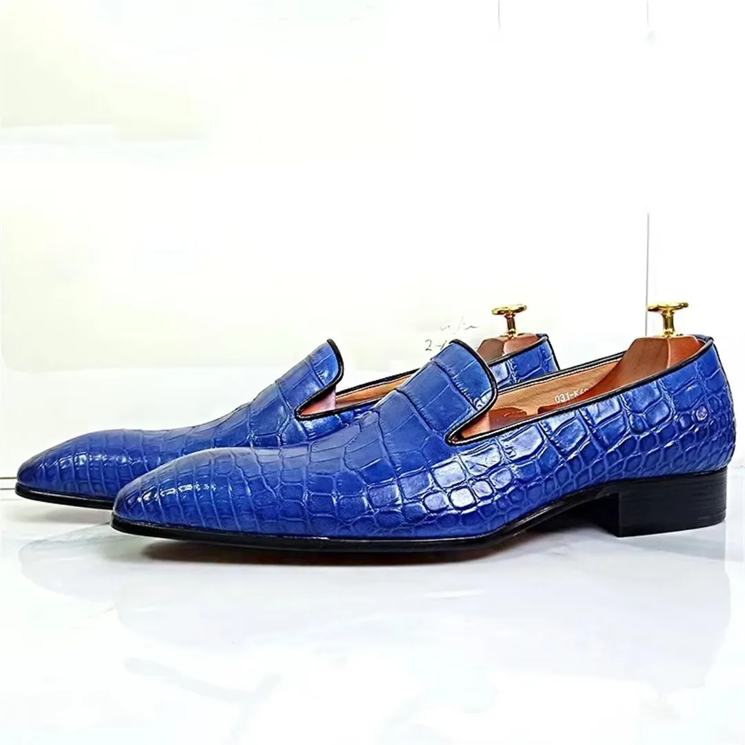 LeathLux Genuine Crocodile Pattern Sophisticated Slip-Ons