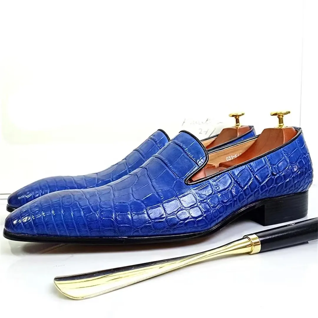 LeathLux Genuine Crocodile Pattern Sophisticated Slip-Ons