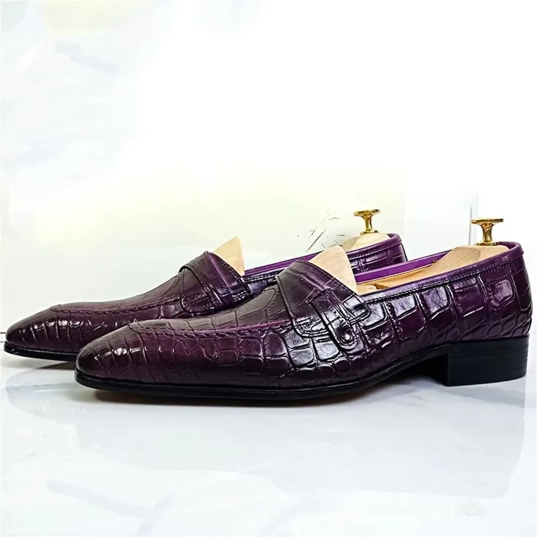 LeathLux Genuine Crocodile Pattern Sophisticated Slip-Ons