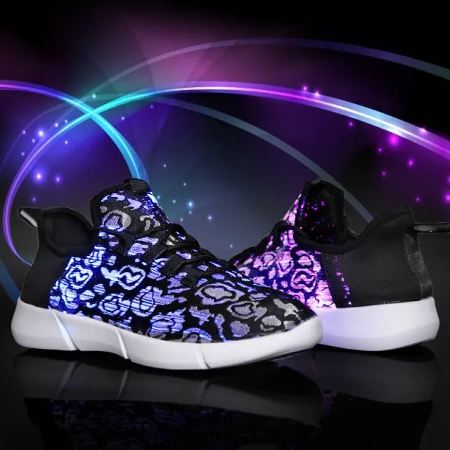 LED Lighting Shoes Luminous Costume Summer Led Fiber Optic Shoes Dancing LED Light UP Shoes USB Recharge Glowing Sneakers