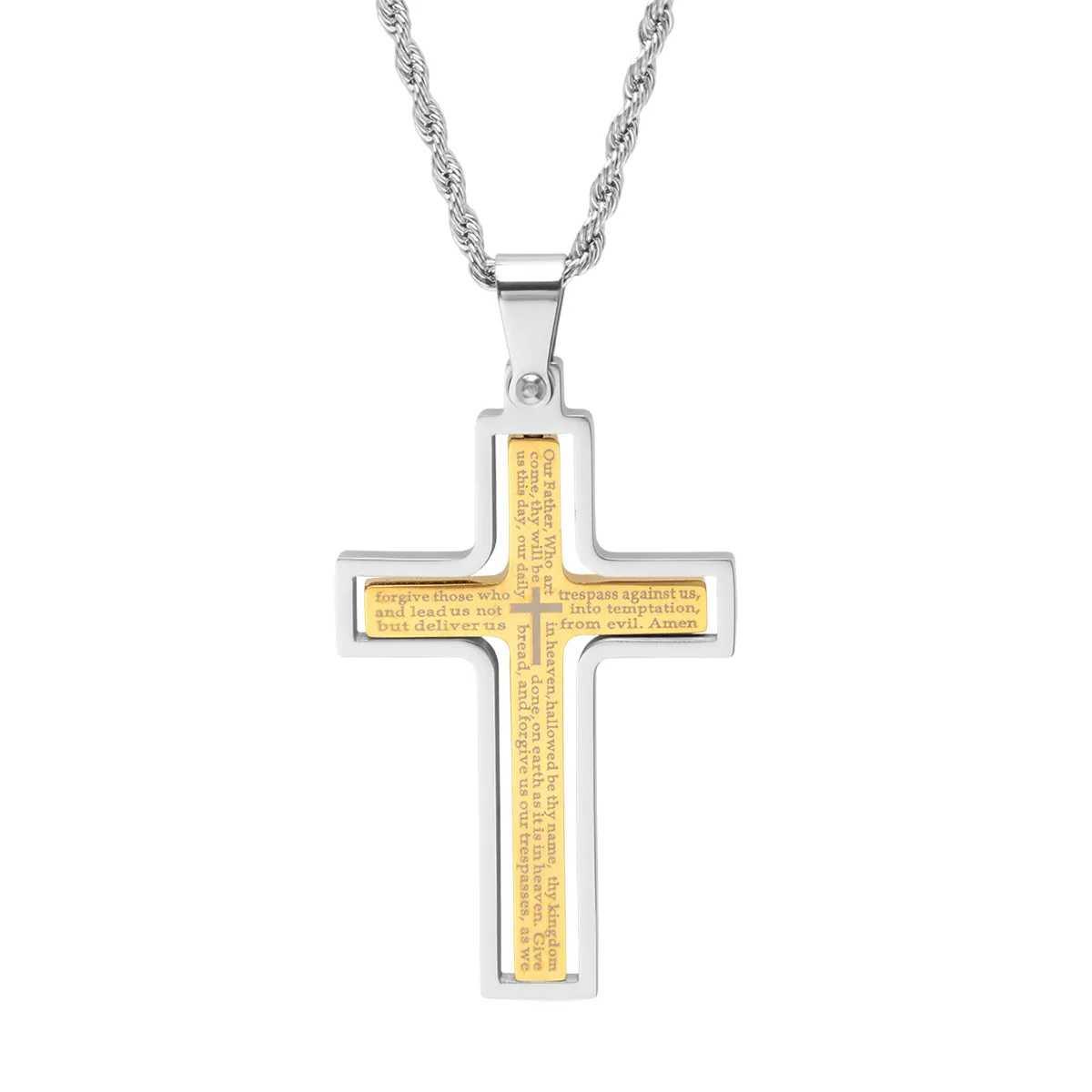 Lords Prayer Spinner Cross Pendant