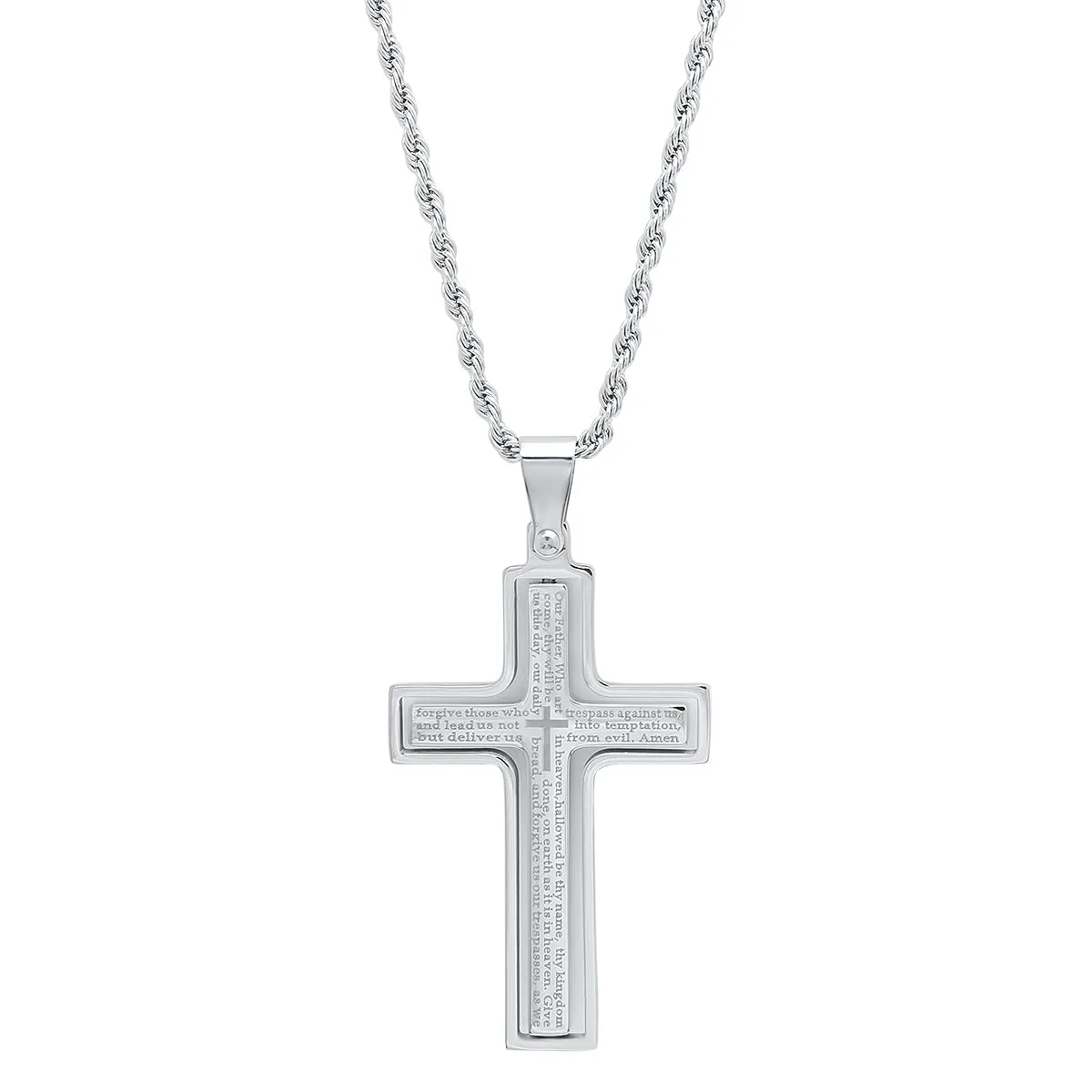 Lords Prayer Spinner Cross Pendant